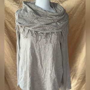 Women's blouse sweater top with built in scarf L